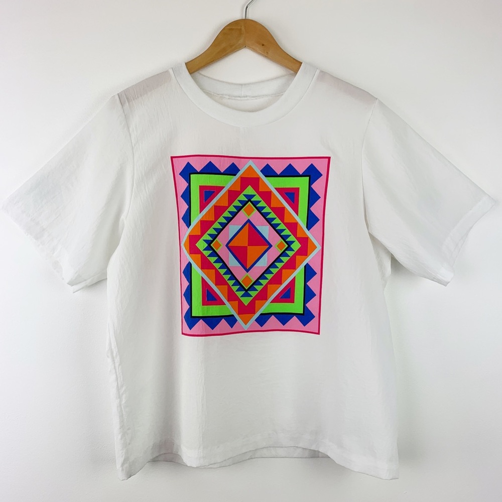 Vintage Women's Short Sleeve Shirt Geometric Large